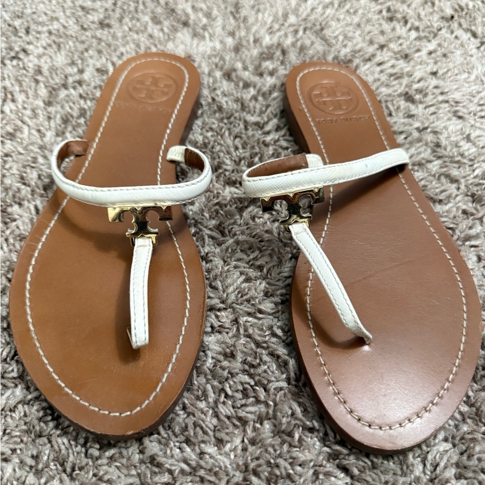 Tory Burch White and Tan Sandals